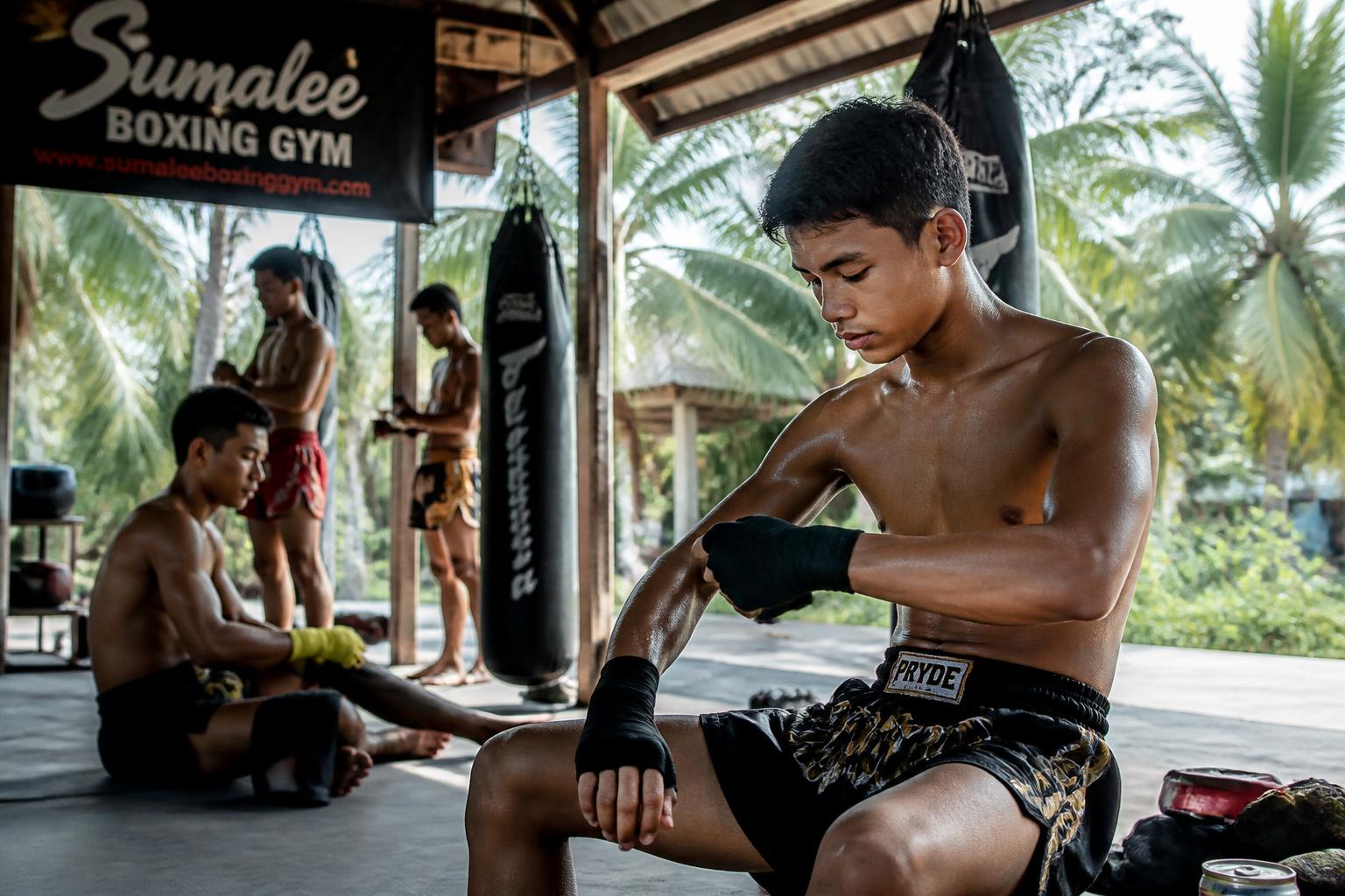Muay Thai training at an open-air gym in Phuket
